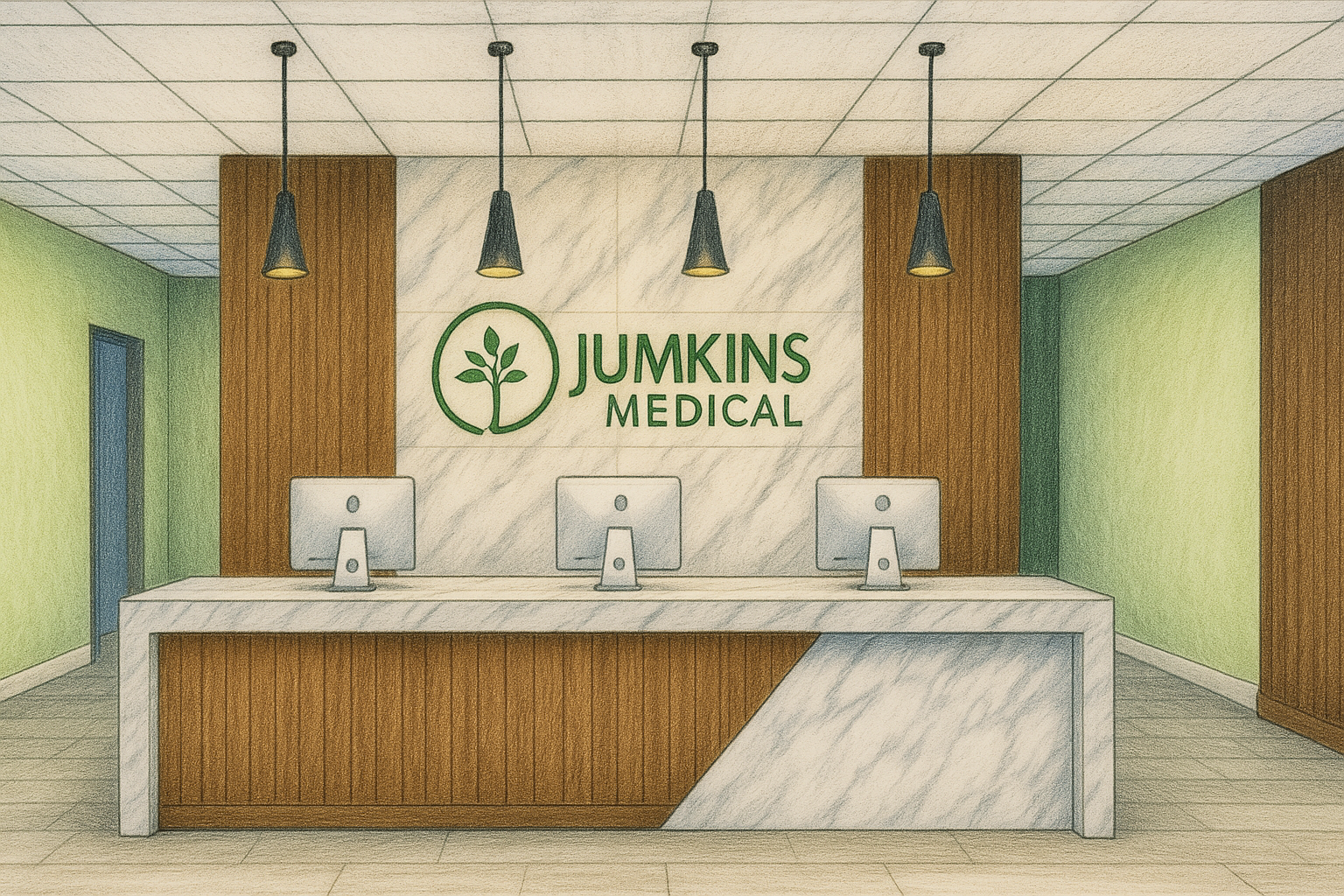 Medical Reception Area – Pharmacy & Clinic Render